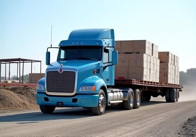 NSFH flatbed truck arriving at an active Columbia SC construction site with building materials