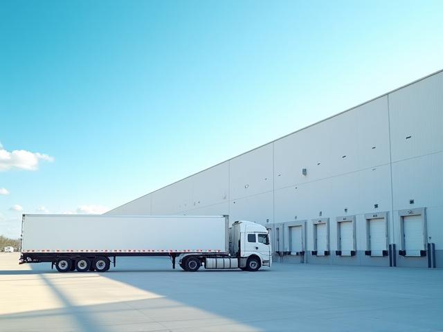 NSFH logistics truck preparing for delivery at a modern regional distribution center